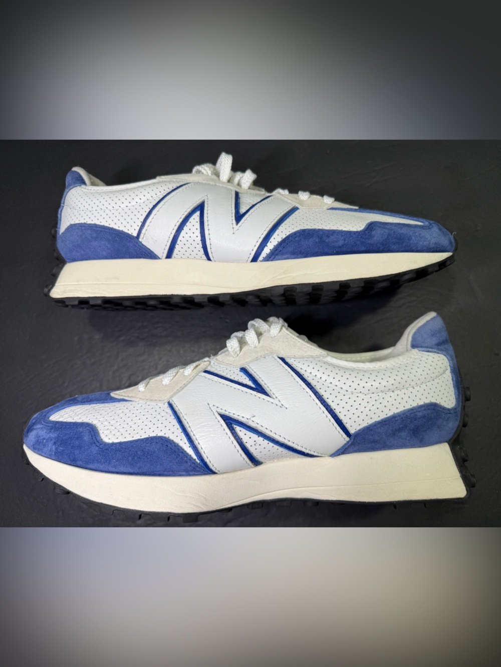 New Balance 327 Men’s Royal Blue White Leather Suede Sneakers Shoe Size-13